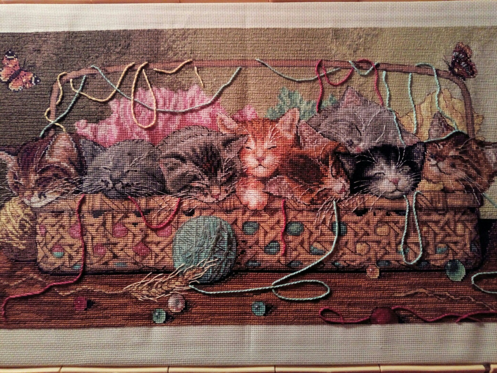 Cross-stitch. My works #1. Kittens. - My, Needlework without process, Needlework, Embroidery, Cross-stitch, Kittens, Longpost, cat