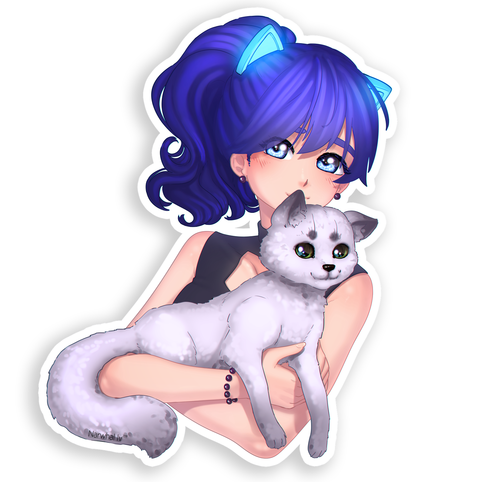 Samantha with a cat - My, Endless summer, Visual novel, Art, Stickers, Samantha Smith