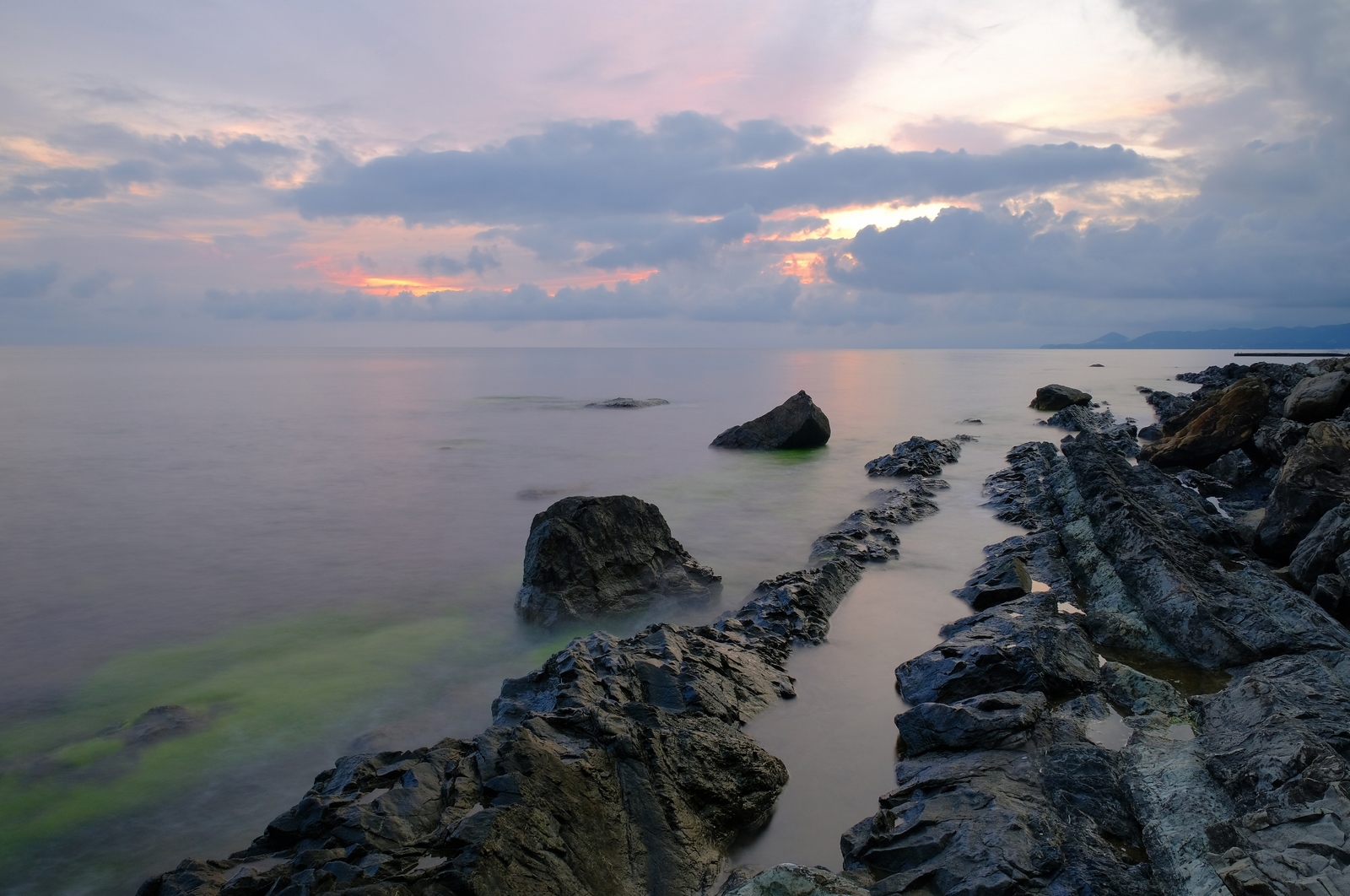 Waves and stones - My, Landscape, Sea, Black Sea, Long exposure, Wave, Sunset, 