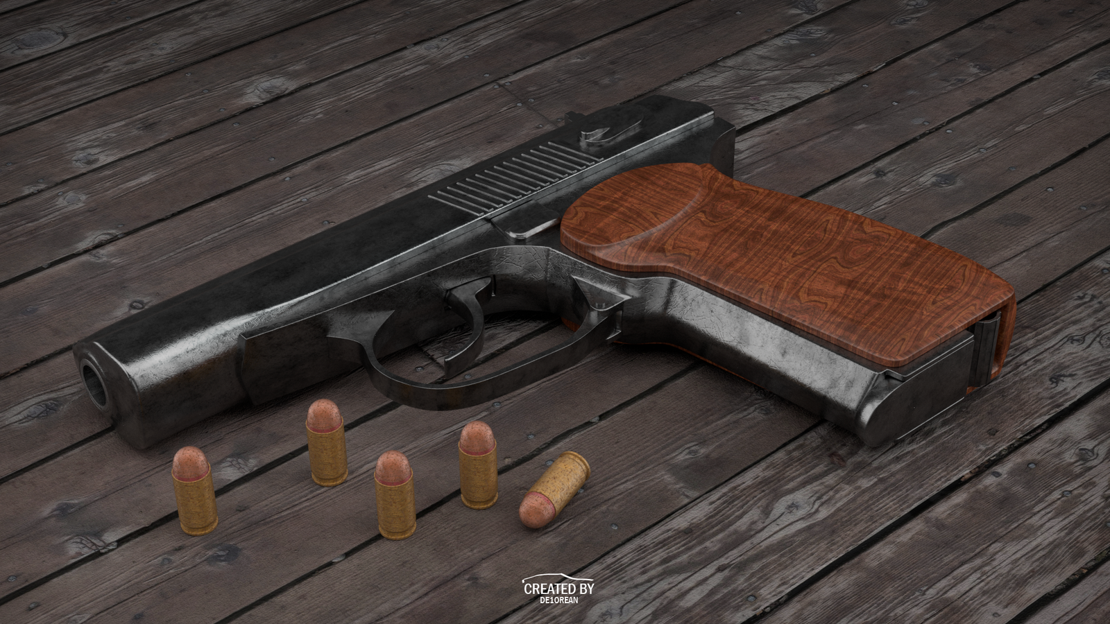 Makarov pistol (3d) - My, Blender, Cycles, Weapon, 3D modeling, 3D, Pistols