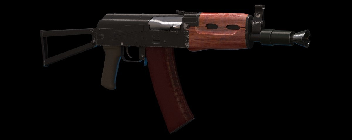 From the archive of my works #2. AKS-74U - My, 3D, Kalashnikov, Weapon, Art, , Render