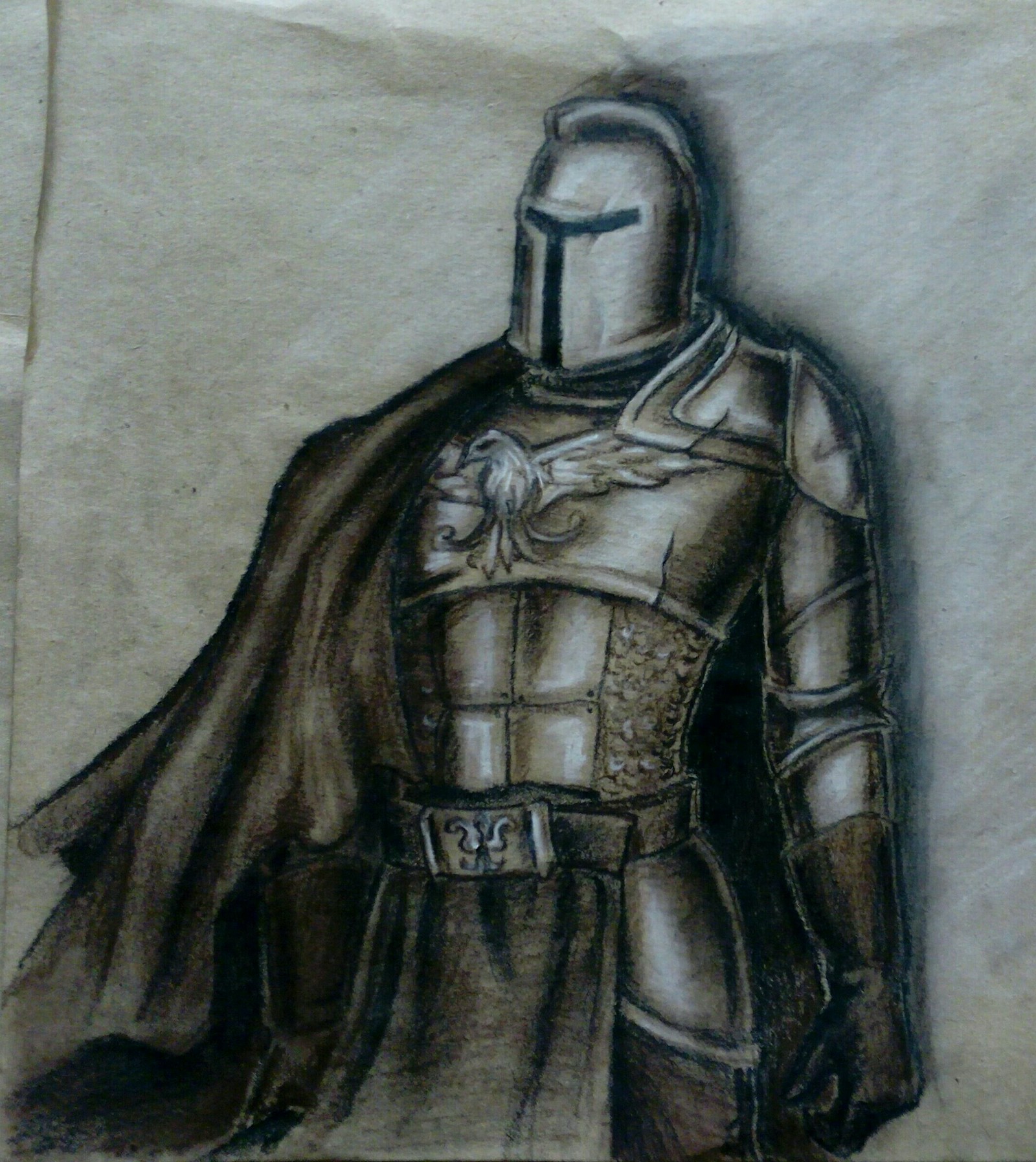 Warrior in shining armor - My, Drawing, Warrior, Armor