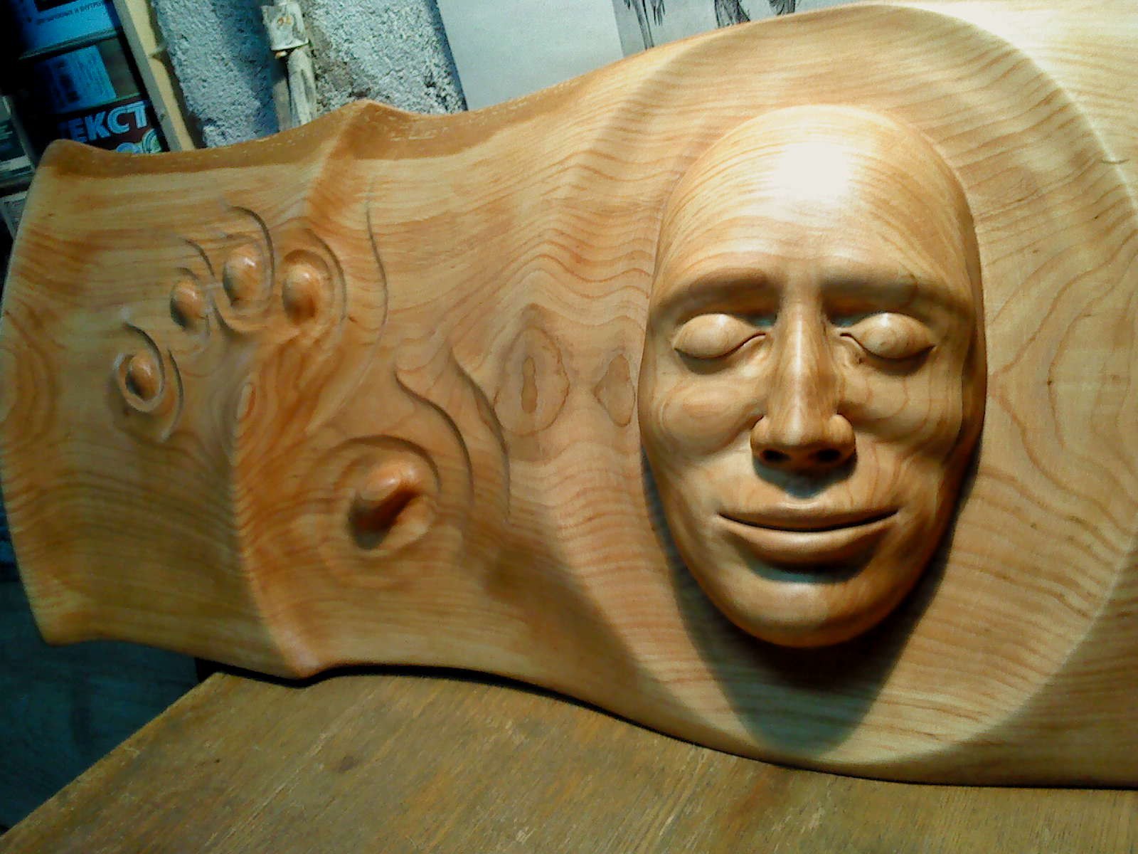 Panel made of wood - My, Wood carving, Panel, , Face, Sculpture, Longpost, 