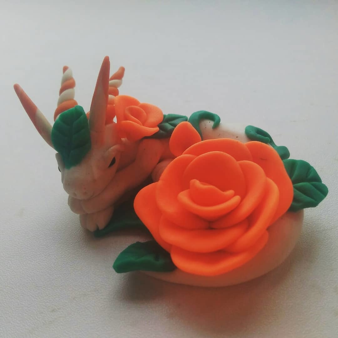 Dragon rose - Моё, Дракон, Лепка, Полимерная глина, Ручная работа, Рукоделие без процесса, Роза, Длиннопост