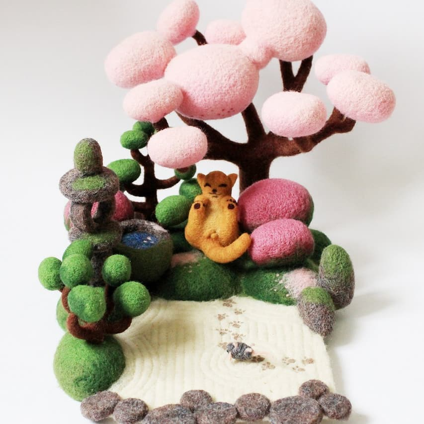 Miniature Japanese Garden made of felt - Needlework without process, Felt, Author's toy, Longpost