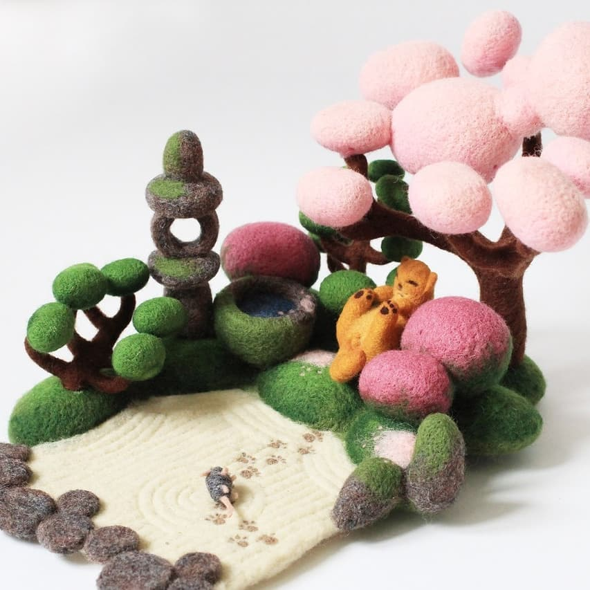 Miniature Japanese Garden made of felt - Needlework without process, Felt, Author's toy, Longpost