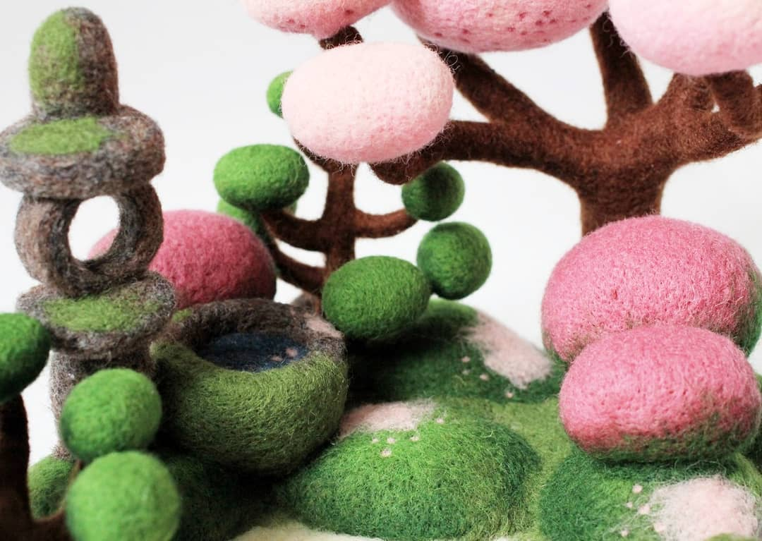 Miniature Japanese Garden made of felt - Needlework without process, Felt, Author's toy, Longpost