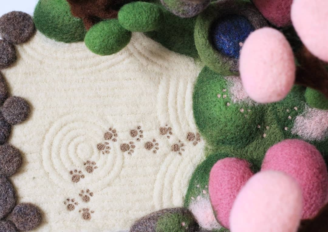 Miniature Japanese Garden made of felt - Needlework without process, Felt, Author's toy, Longpost