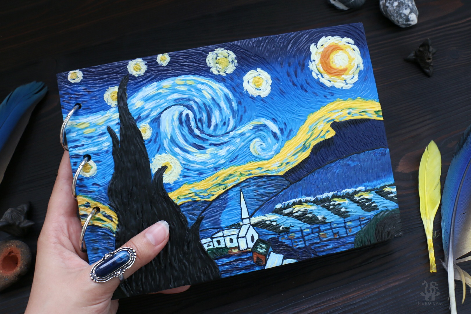 Sketchbook based on Van Gogh's Starry Night - My, My, Needlework without process, Polymer clay, Sketchbook, Painting, van Gogh, Longpost