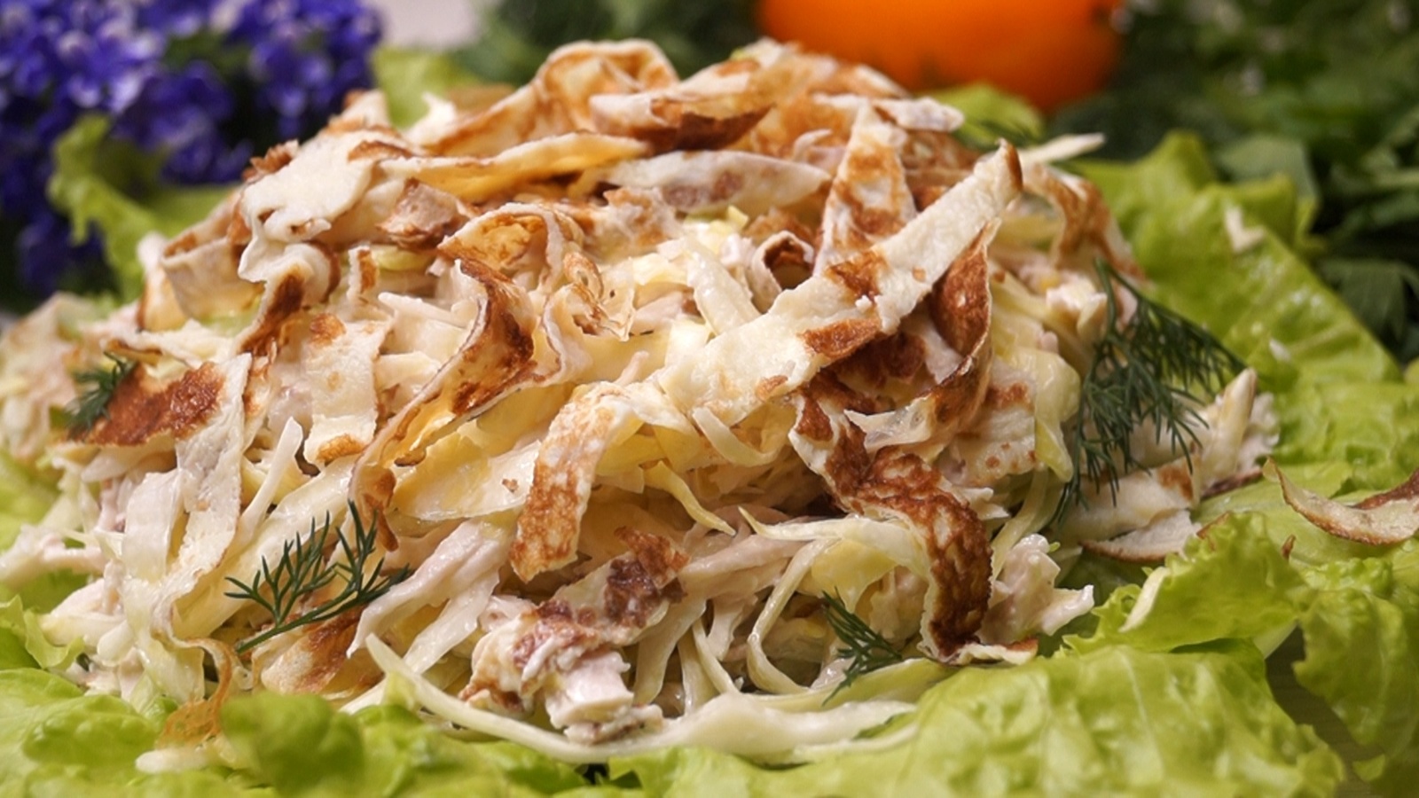 Cabbage salad with chicken fillet - My, Salad, Recipe, Video recipe, Video, Cooking