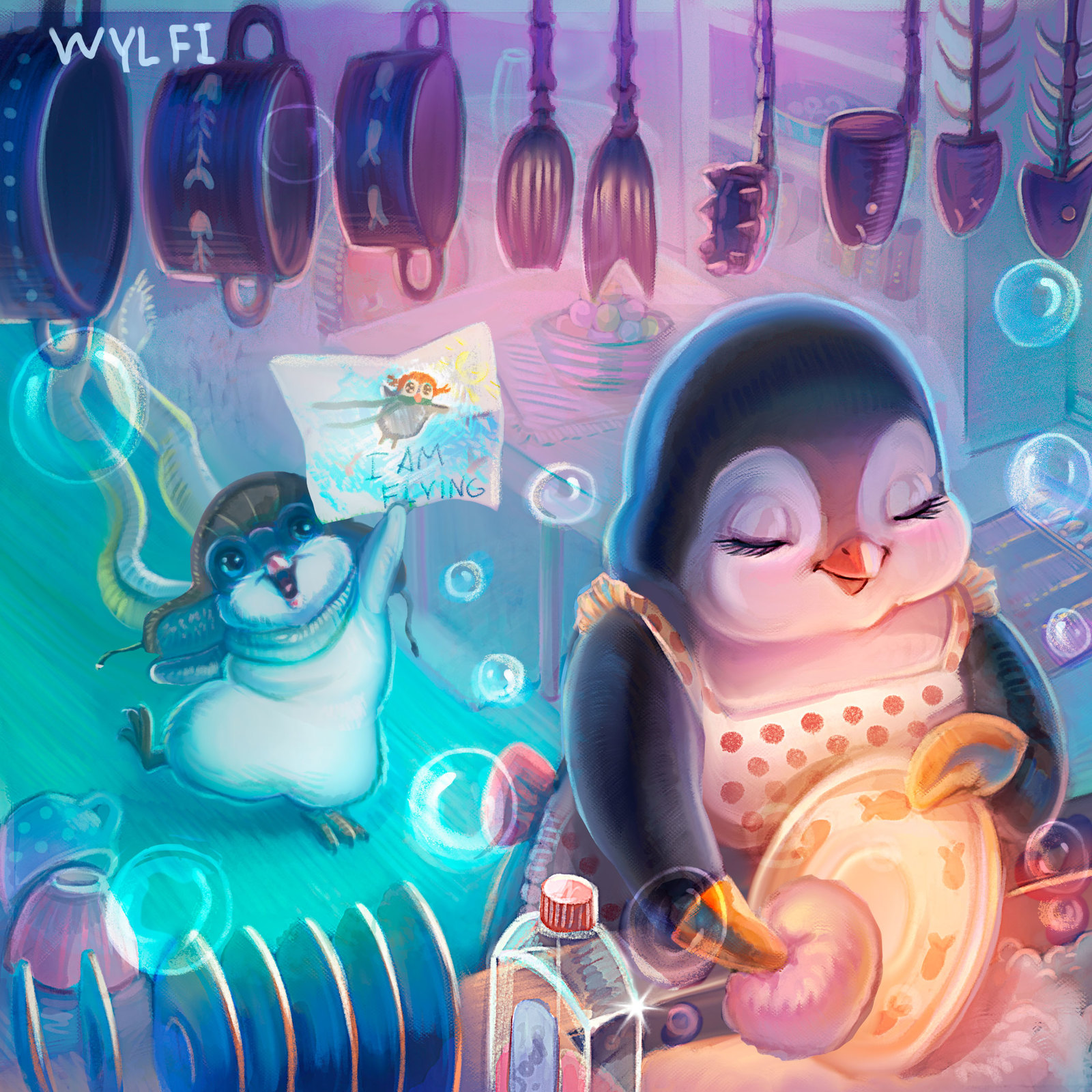 The history of the little penguin (part one) - My, Digital drawing, Illustrations, Story, Milota, Painting, Longpost