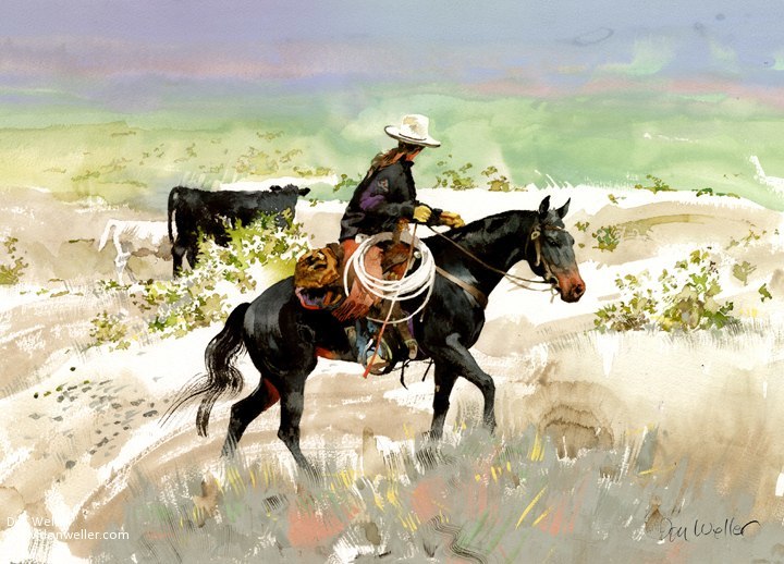 Cowboys in the paintings of Don Weller - Horses, Cowboys, Painting, , Cow, Longpost