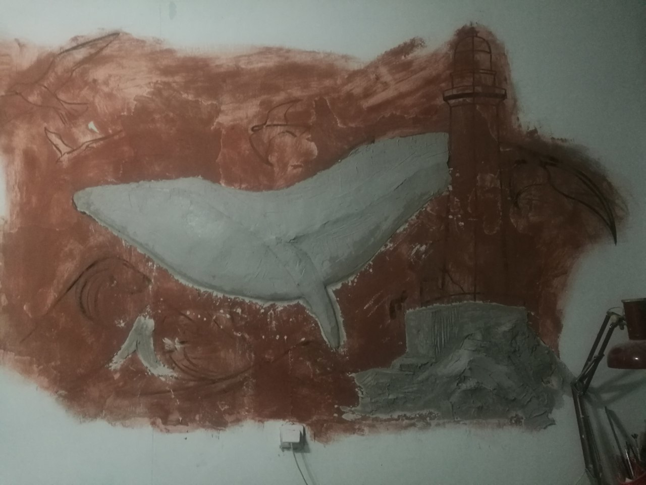 How I sculpted a whale on the wall - My, With your own hands, Needlework with process, Bas-relief, Sculpture, Creation, Whale, Sea, Longpost