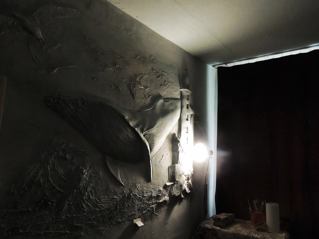 How I sculpted a whale on the wall - My, With your own hands, Needlework with process, Bas-relief, Sculpture, Creation, Whale, Sea, Longpost