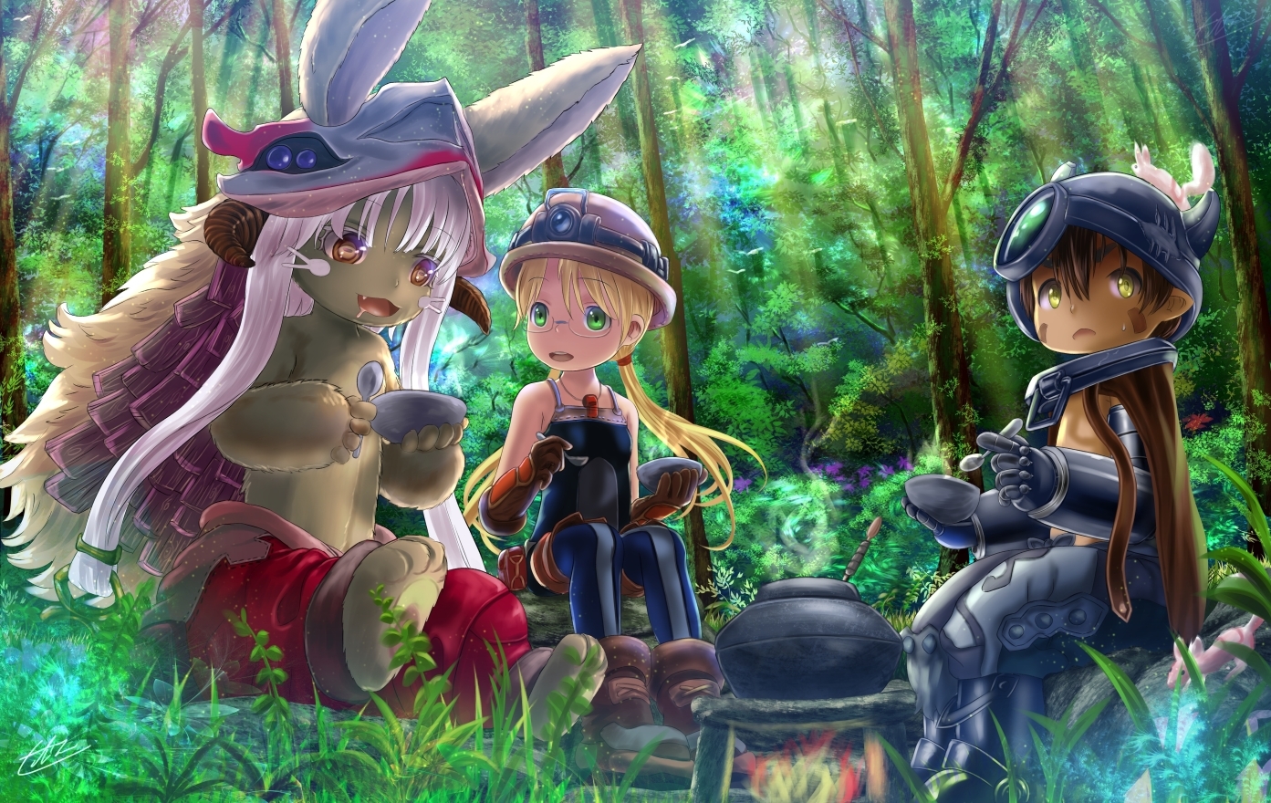 Made in Abyss - Anime Art, Аниме, Made in Abyss, Nanachi, Reg, Riko