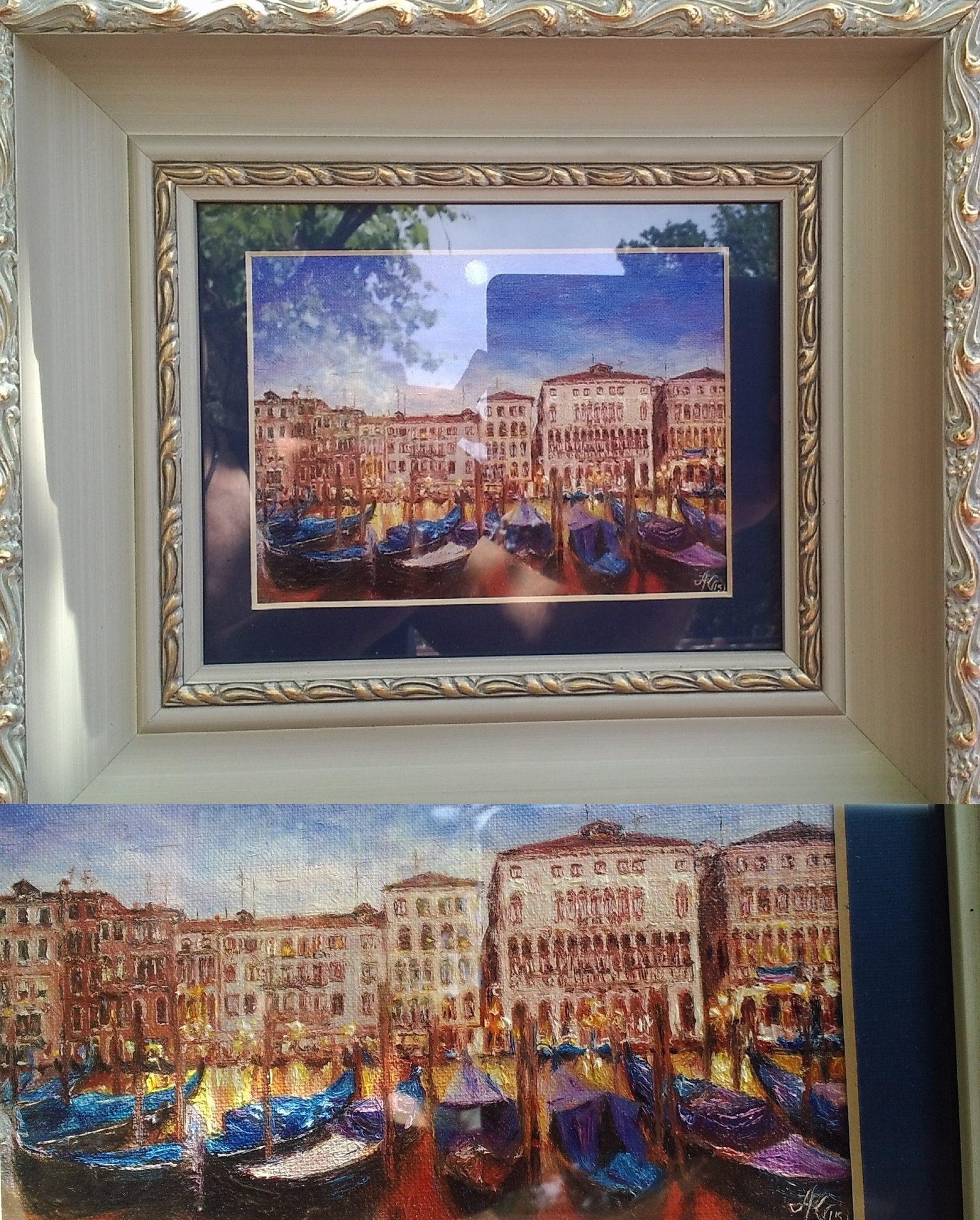 VENICE (oil on canvas, under glass, 10x15) - My, Oil painting, Painting, Painting, Butter, Venice, A boat, Gondola