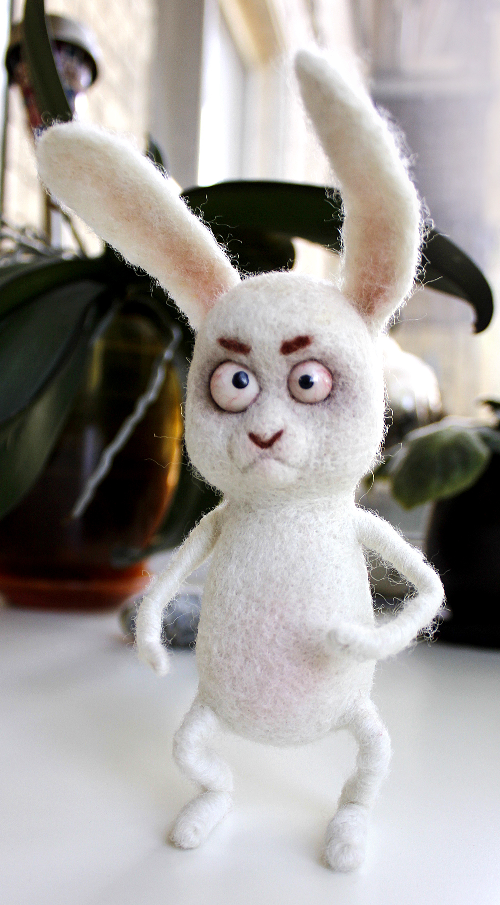 Creep Bunny (don't watch for the faint of heart) - My, Dry felting, Hare, Rabbit, Kripota, Handmade, Eyes, Longpost