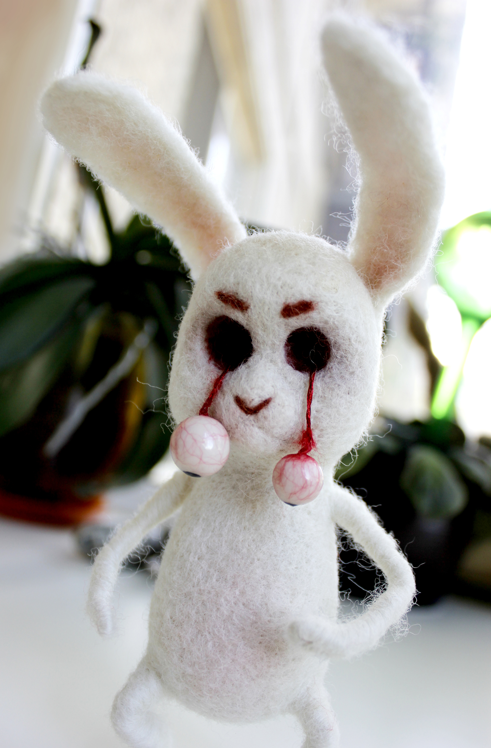 Creep Bunny (don't watch for the faint of heart) - My, Dry felting, Hare, Rabbit, Kripota, Handmade, Eyes, Longpost