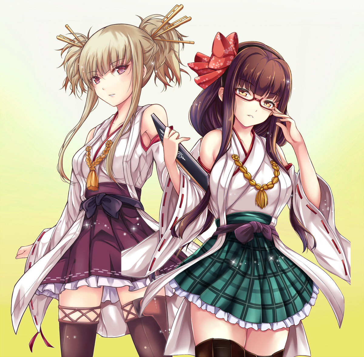 Kongou & Hiei - Kantai Collection, Aoki Hagane no Arpeggio, Кроссовер, Kongou, Hiei, Anime Art, Аниме