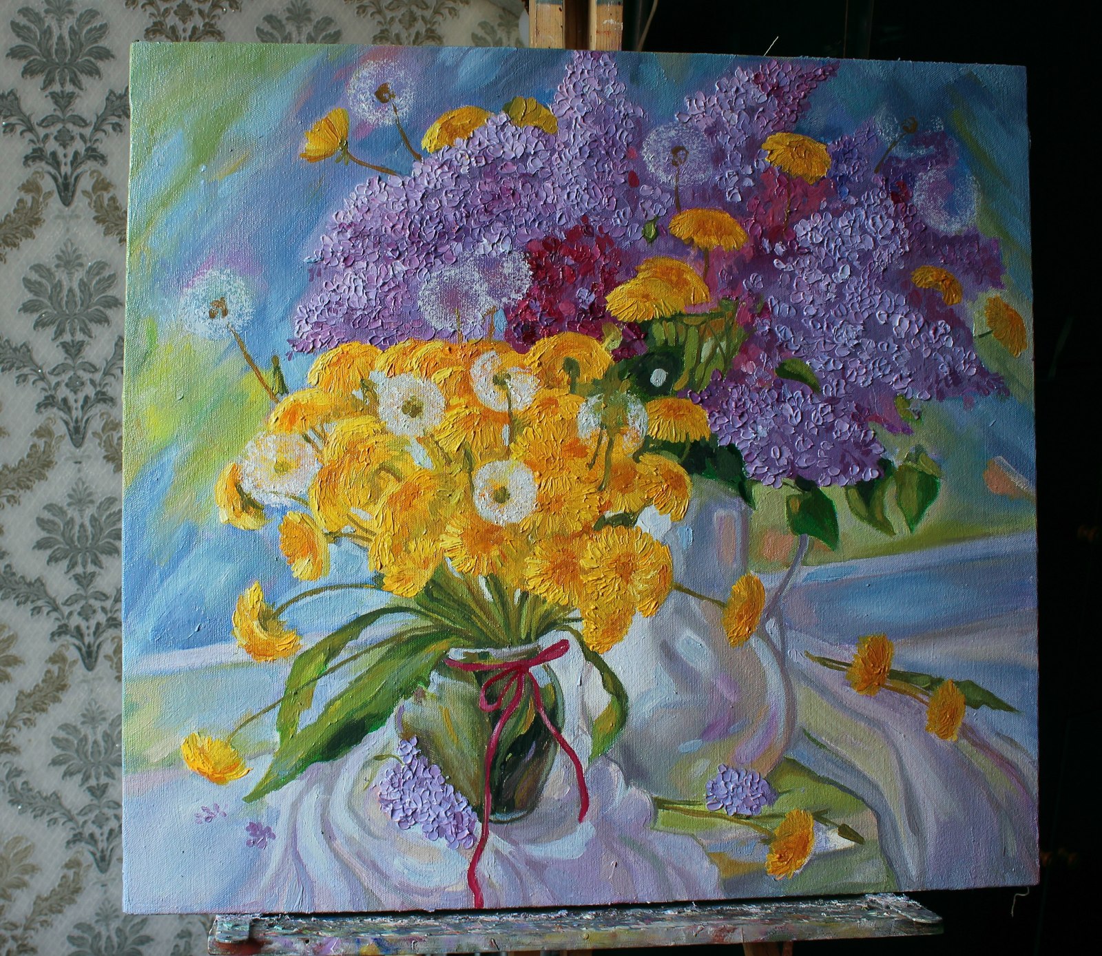 Few flowers - My, Oil painting, Butter, Painting, Flowers, Bouquet, Painting, Longpost, Vase, Still life