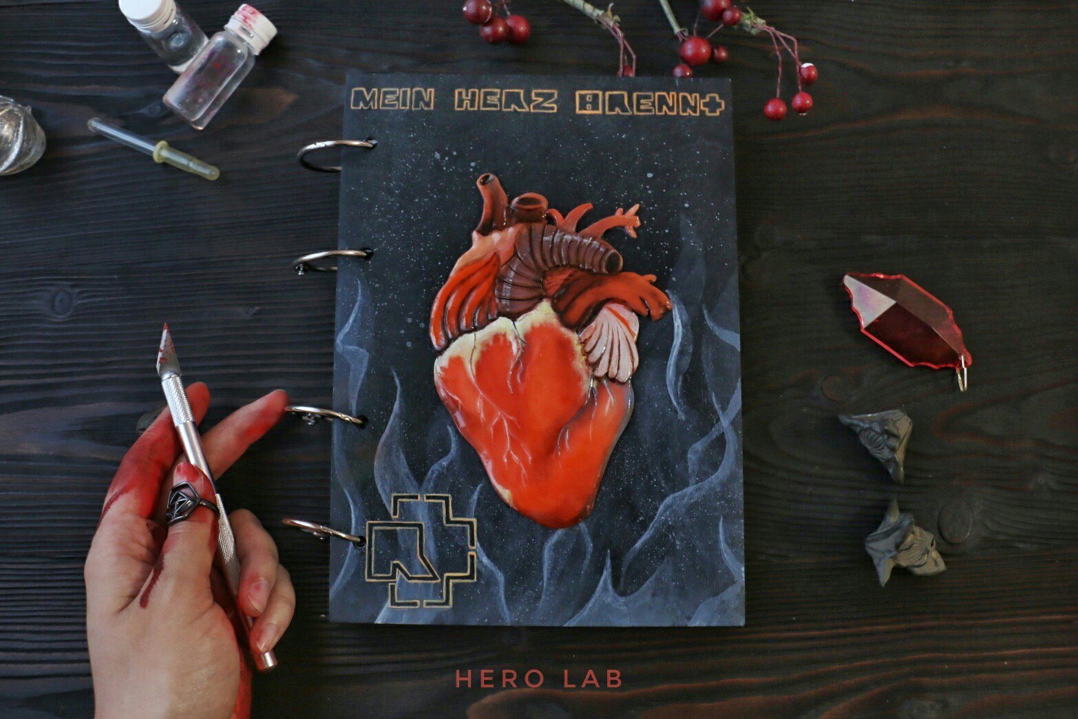 MEIN HERZ BRENNT - My, My, Needlework without process, Polymer clay, Heart, Rammstein, Notebook, Sketchbook, Longpost