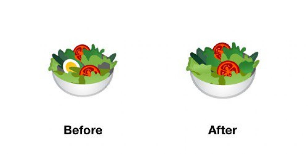 Now for the big news: Google removed the egg from the salad emoji to make it vegan. - news, Google, Vegan, Emoji, Eggs, It Was-It Was