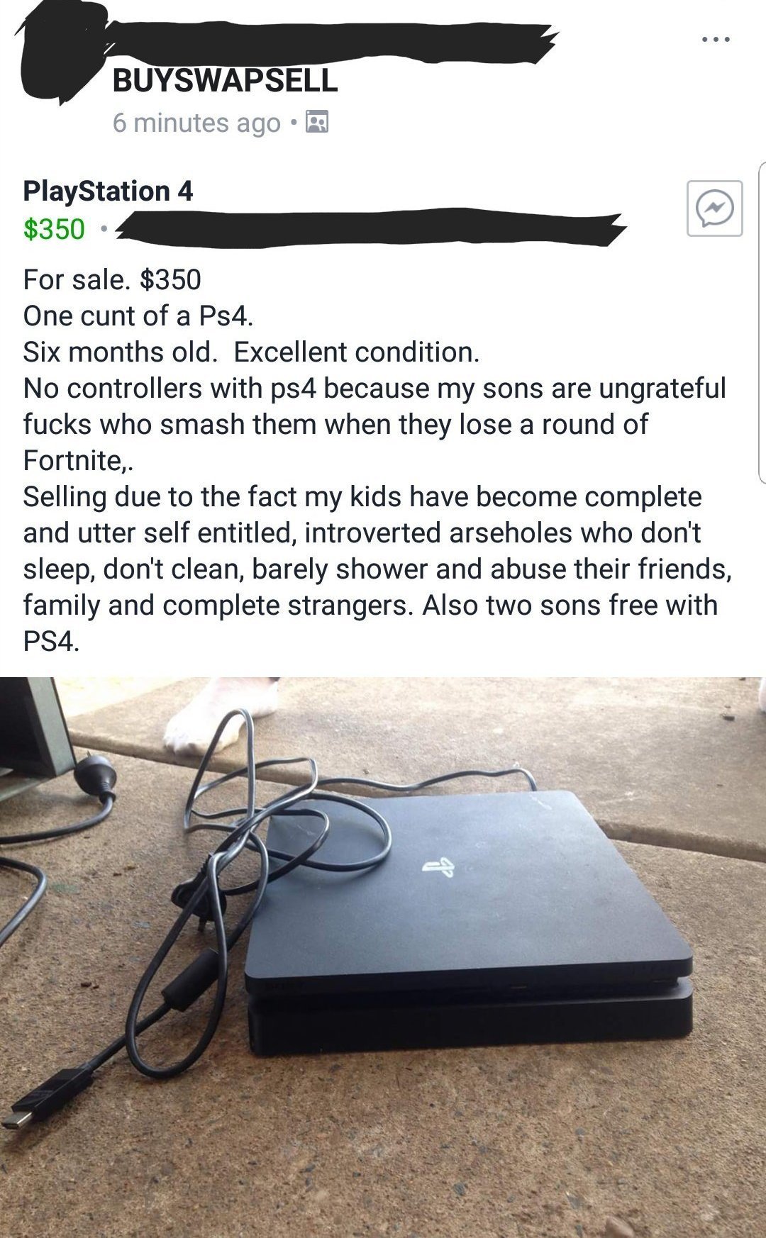 Selling PS4 - Playstation 4, Children, Father, Fortnite