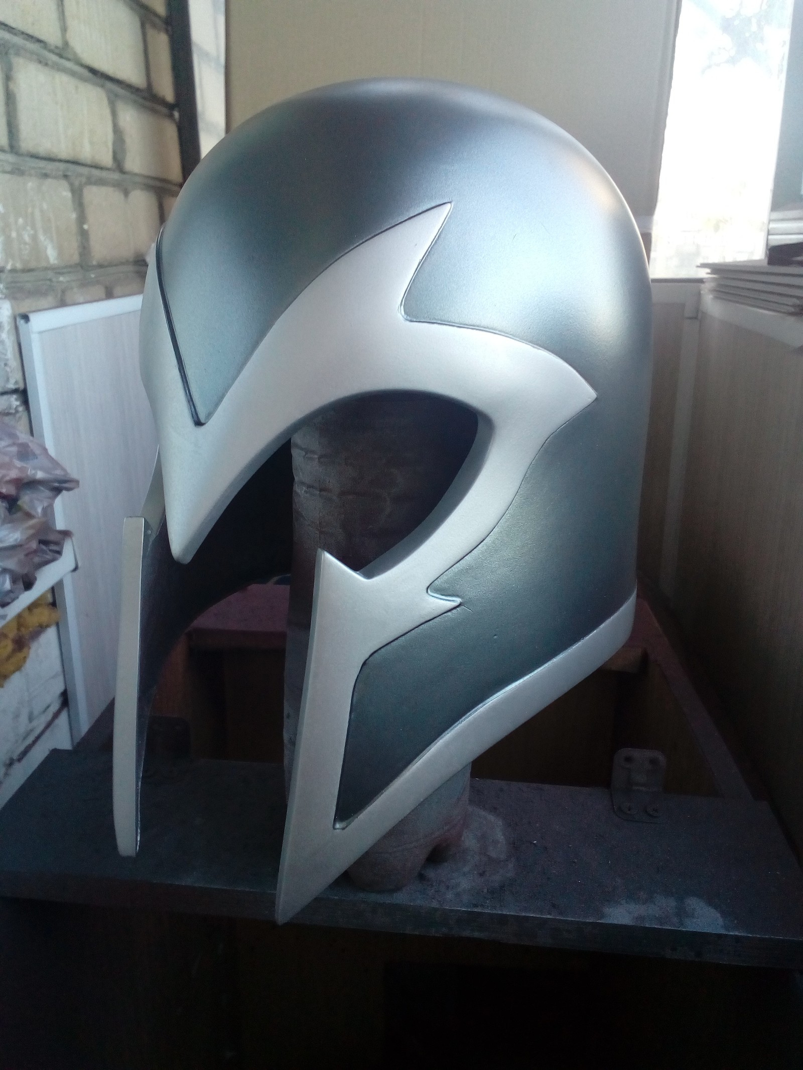 I want to share with you photos of my new finished work) I present to you the fully finished Magneto helmet from the movie X-Men First Class - My, , Pepakura, Papercraft, X-Men, Magneto, Helmet, With your own hands, Cosplay, Longpost