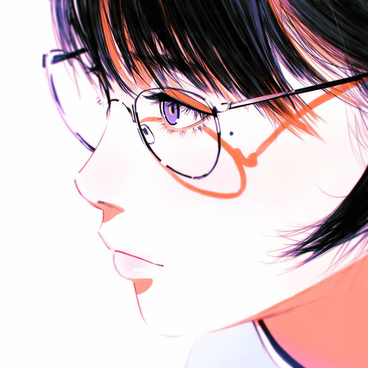 Depth of field - Digital drawing, Drawing, Art, Portrait, Beautiful girl, Glasses, Face, Ilya Kuvshinov