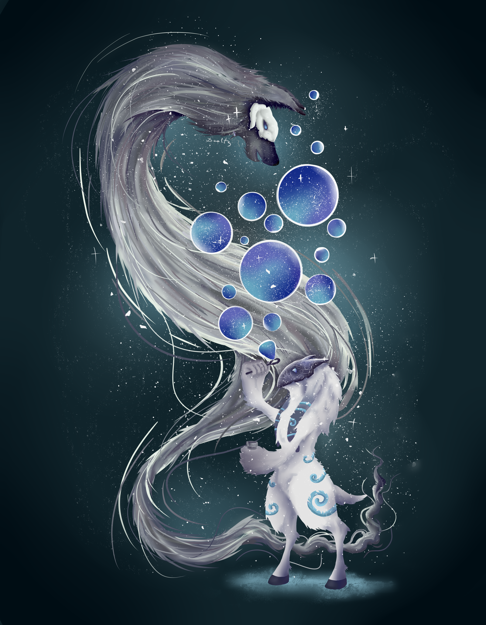 Bubbles - Моё, Арт, Рисунок, Цифровой рисунок, League of Legends, Kindred, Dealt