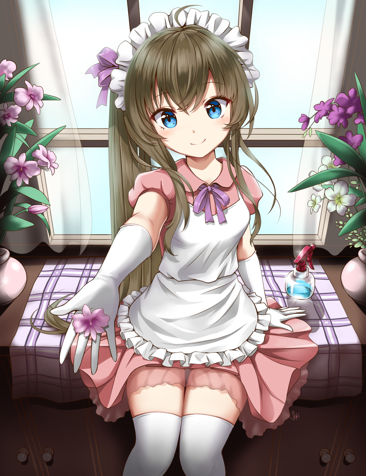 Lilium 'Pink Brilliant' - Anime, Anime art, Anime original, Housemaid, Flowers, Apron