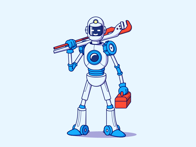 Robot Plumber - My, Adobe illustrator, Illustrations, Vector graphics, Drawing, Digital drawing, Robot, Technics, Plumber