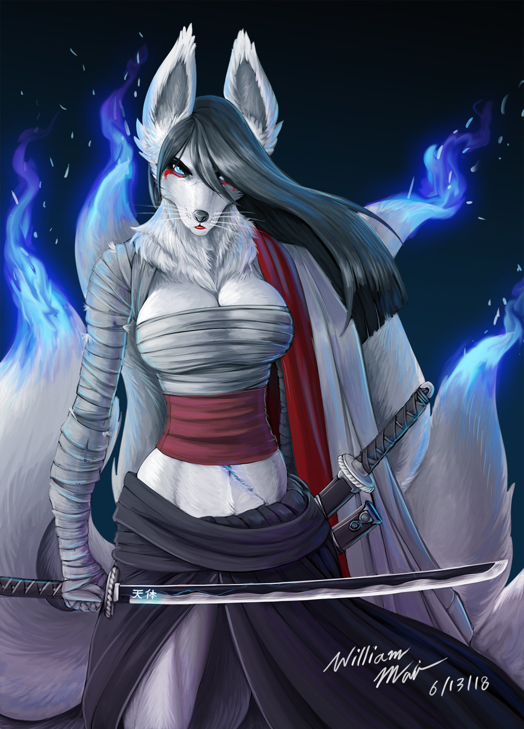 Kitsune Ronin - Wmdiscovery93, Furry, Anthro, Art