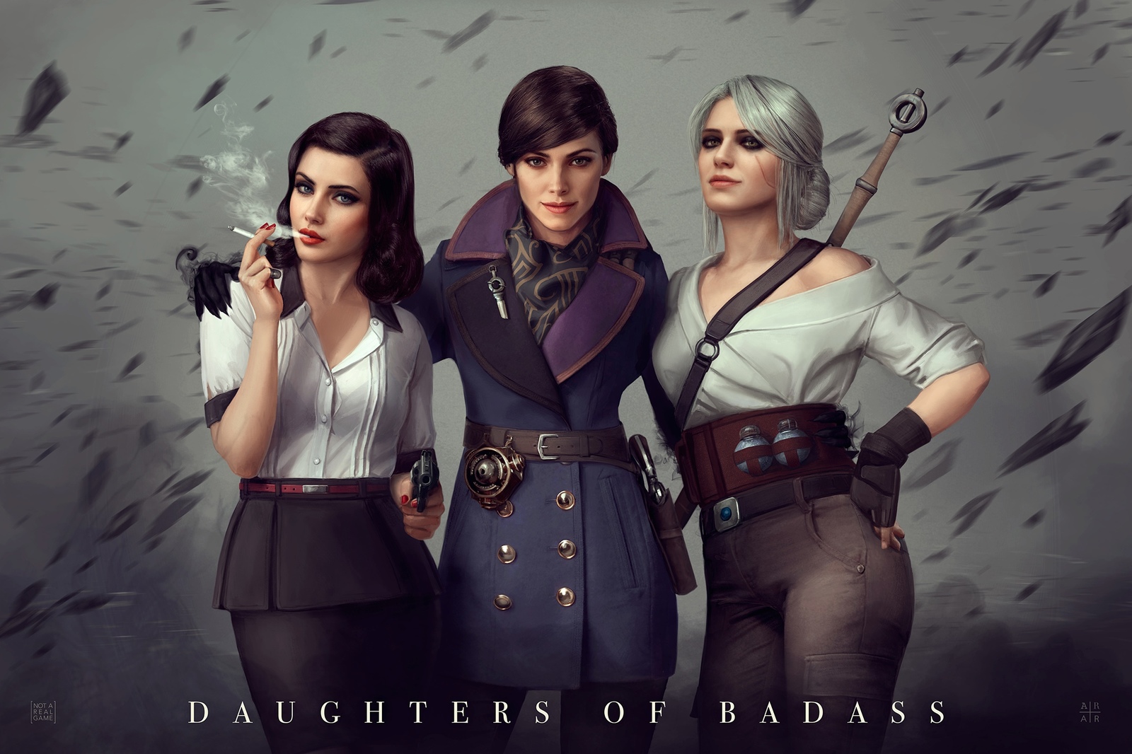 Trio - Bioshock Infinite, Dishonored, The Witcher 3: Wild Hunt, Art, Elizabeth, Emily Kaldwin, Ciri, Games