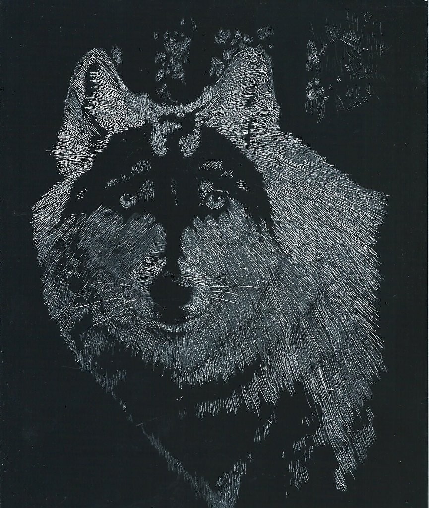 A little hobby. Scratched with a chisel. I passed it through the scanner)) - My, Engraving, Hobby, Creation, Longpost, Wolf, cat, Stichel, Enthusiasm