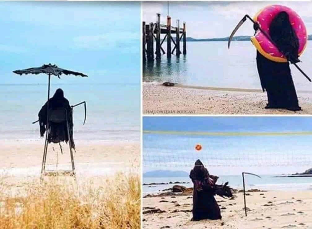 Even death is happier than you - Scythe, Beach, Sea, Depression