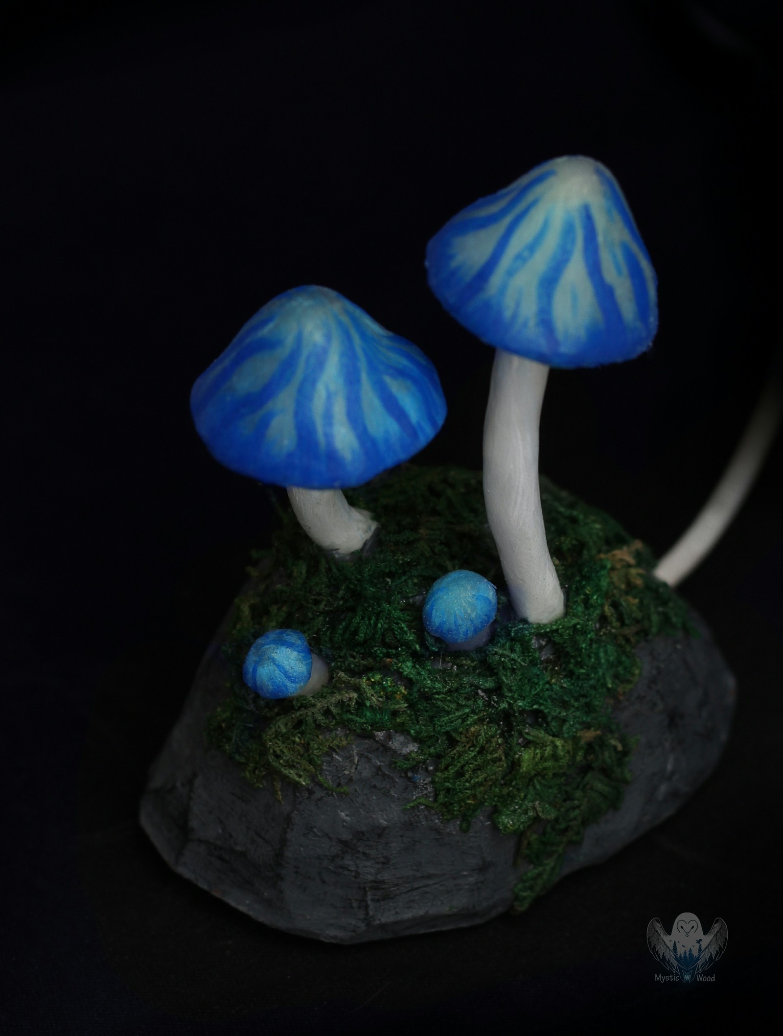 Blue Mushrooms - My, Mushrooms, Lamp, Polymer clay, Handmade, Needlework without process, Longpost