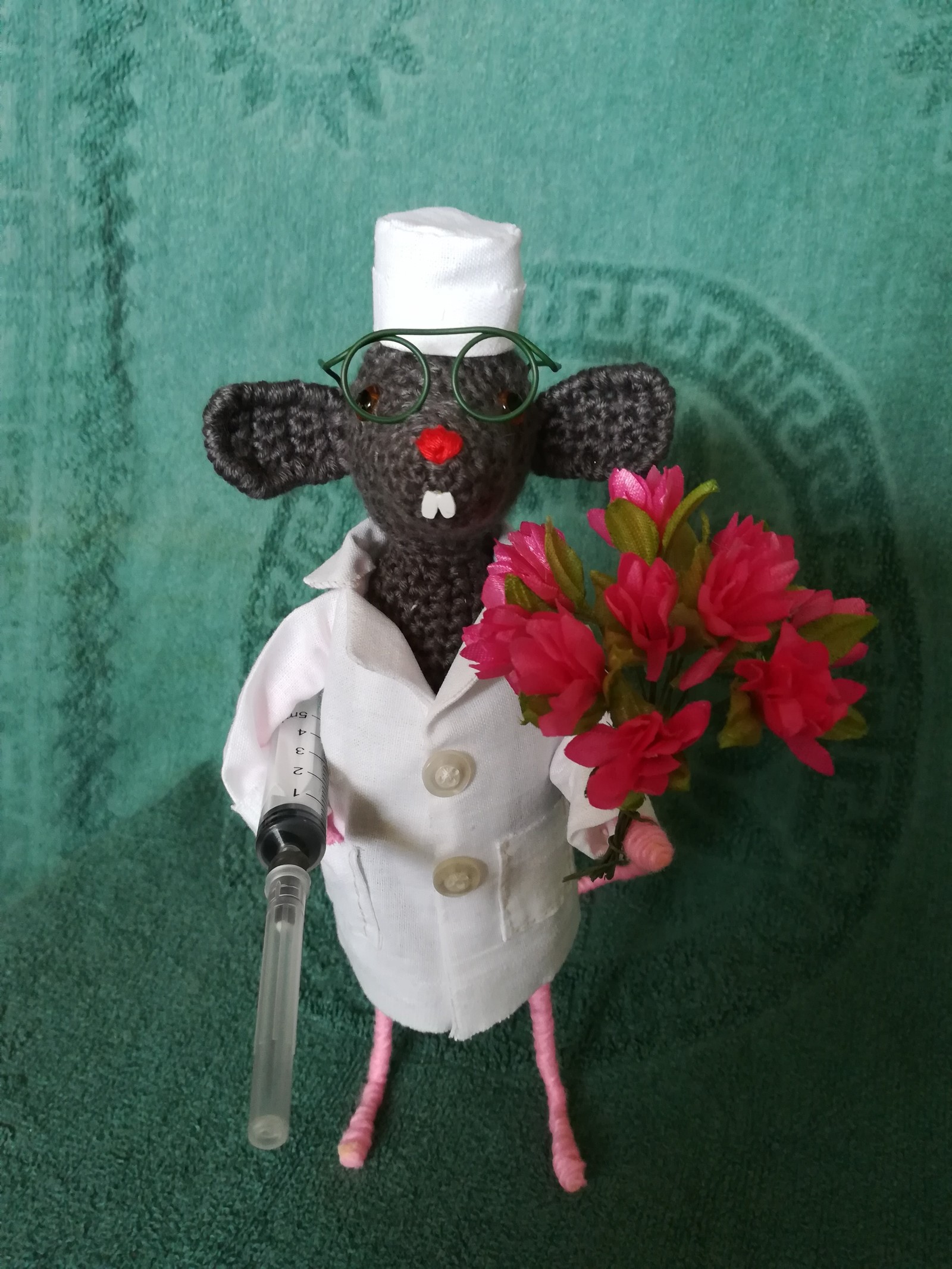 Holiday greetings! - My, Needlework without process, Medics, Mouse, Amigurumi, Congratulation, Medical worker's day