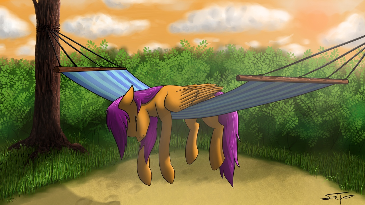 Scutts on a hammock - My little pony, Scootaloo, Setharu