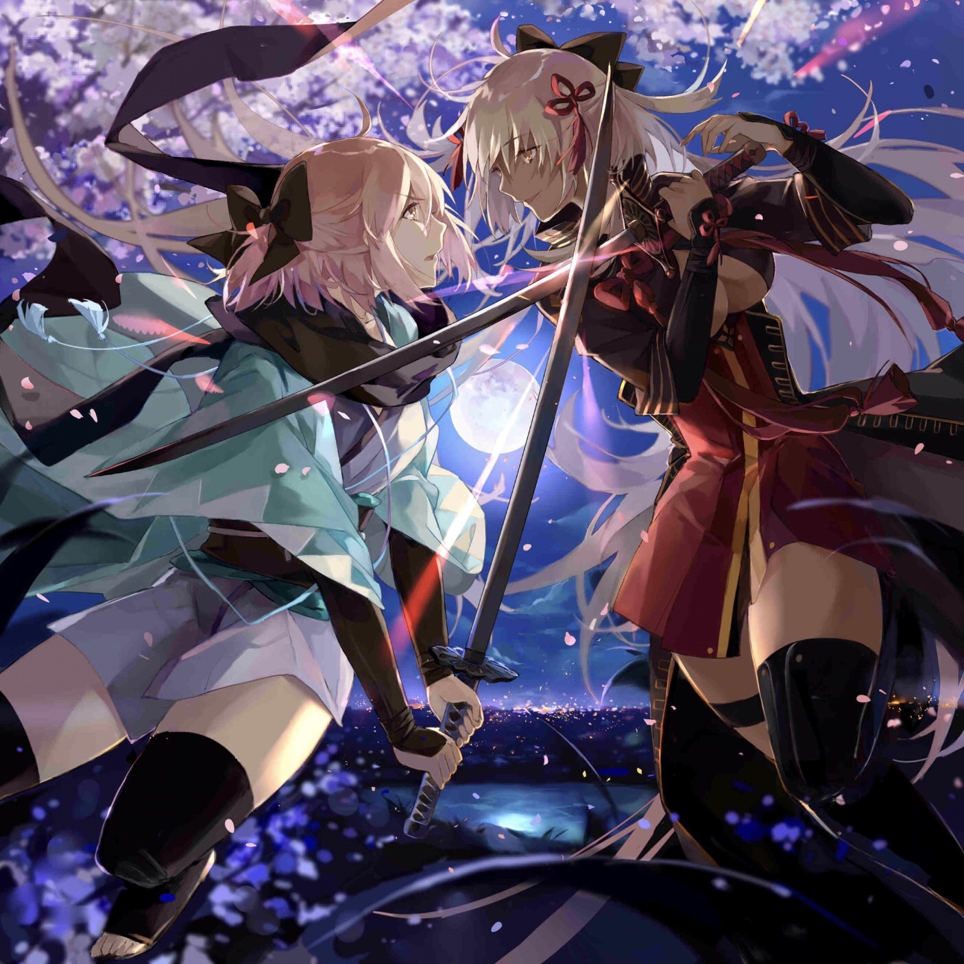 Dance of the Pale Swordmaster and Tanned Demon - Anime, Anime art, Fate grand order, Okita souji, Majin Saber, Okita Souji Alter, , Oda nobunaga, Longpost