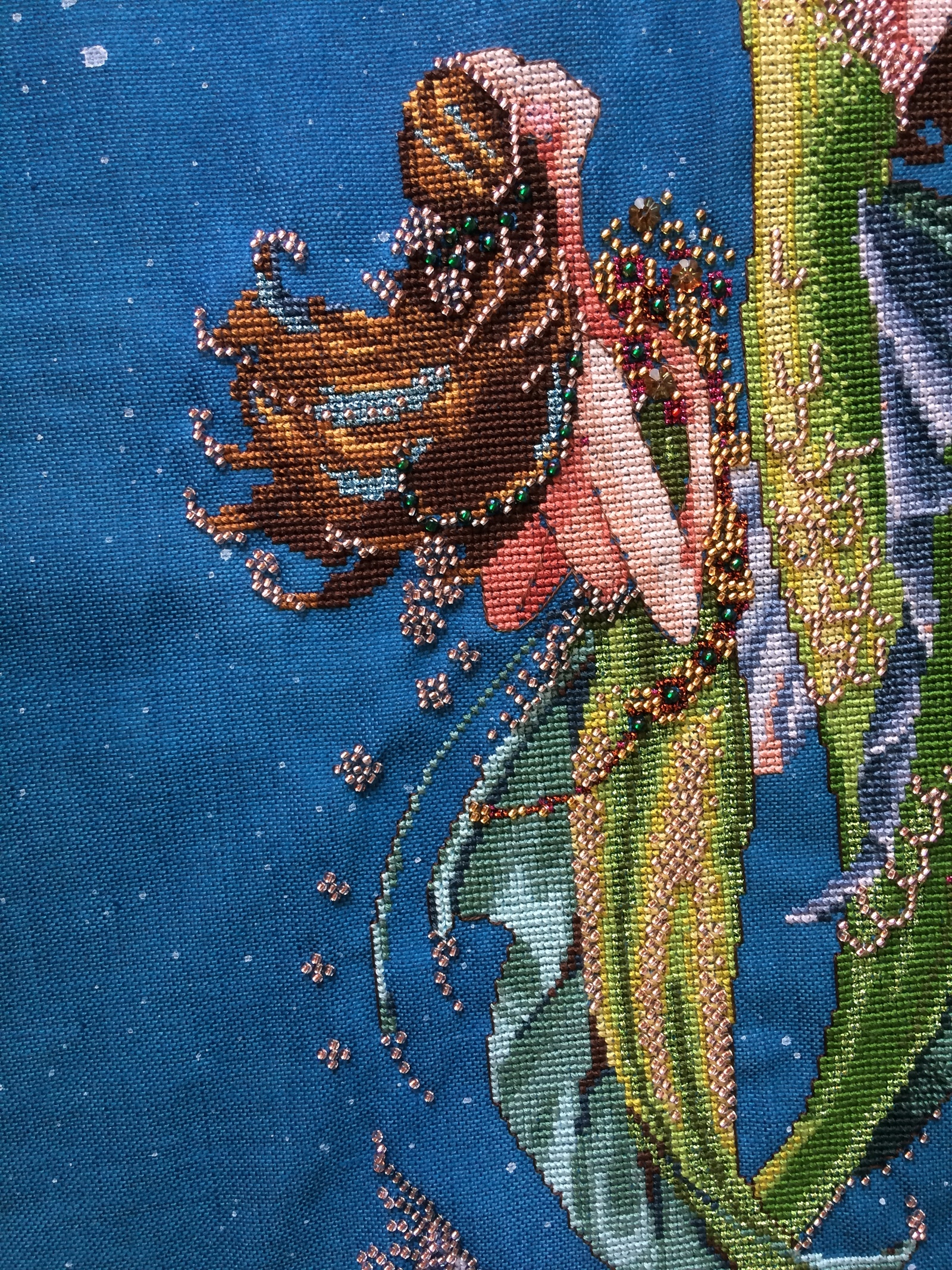 Deep sea mermaids. Embroidery - My, Embroidery, Cross-stitch, Beadwork, Mermaid, Needlework, Hobby, Longpost