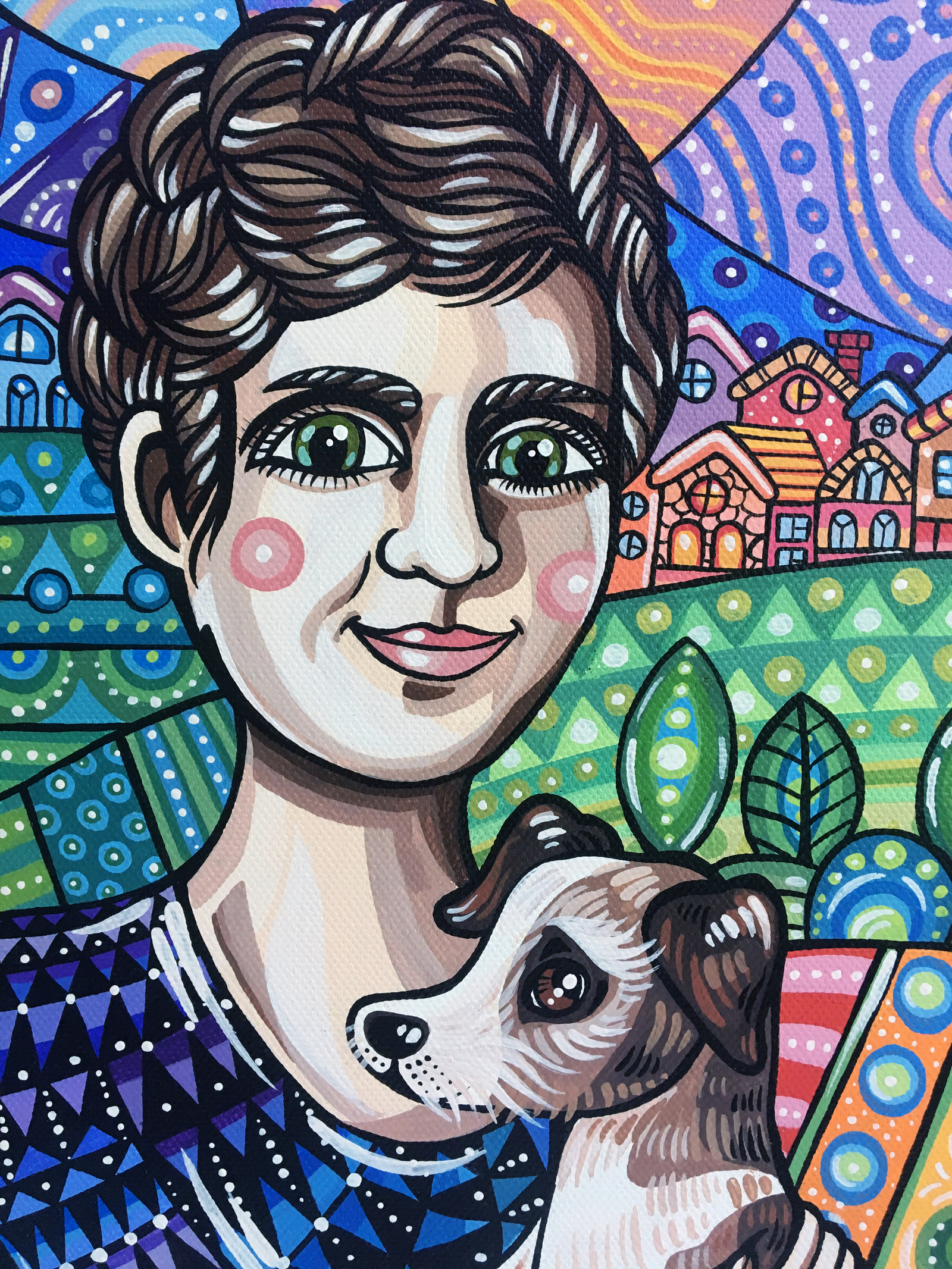 Portrait of a woman with a dog + photo. - My, Portrait, Portrait by photo, Longpost, Dog, Drawing, Acrylic, Female, Women