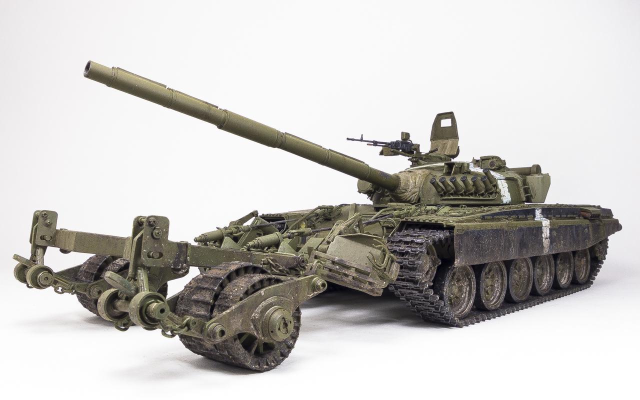 T-72A model 1983 with minesweeper KMT7-8 in 1:35 scale - Models, Miniature, Tanks, Longpost