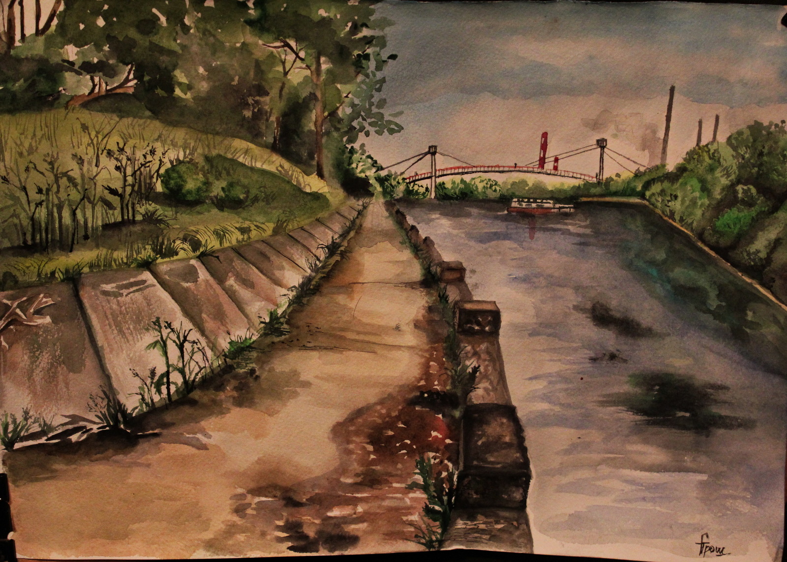 Watercolor, Moscow river - My, Embankment, Watercolor, Plein air