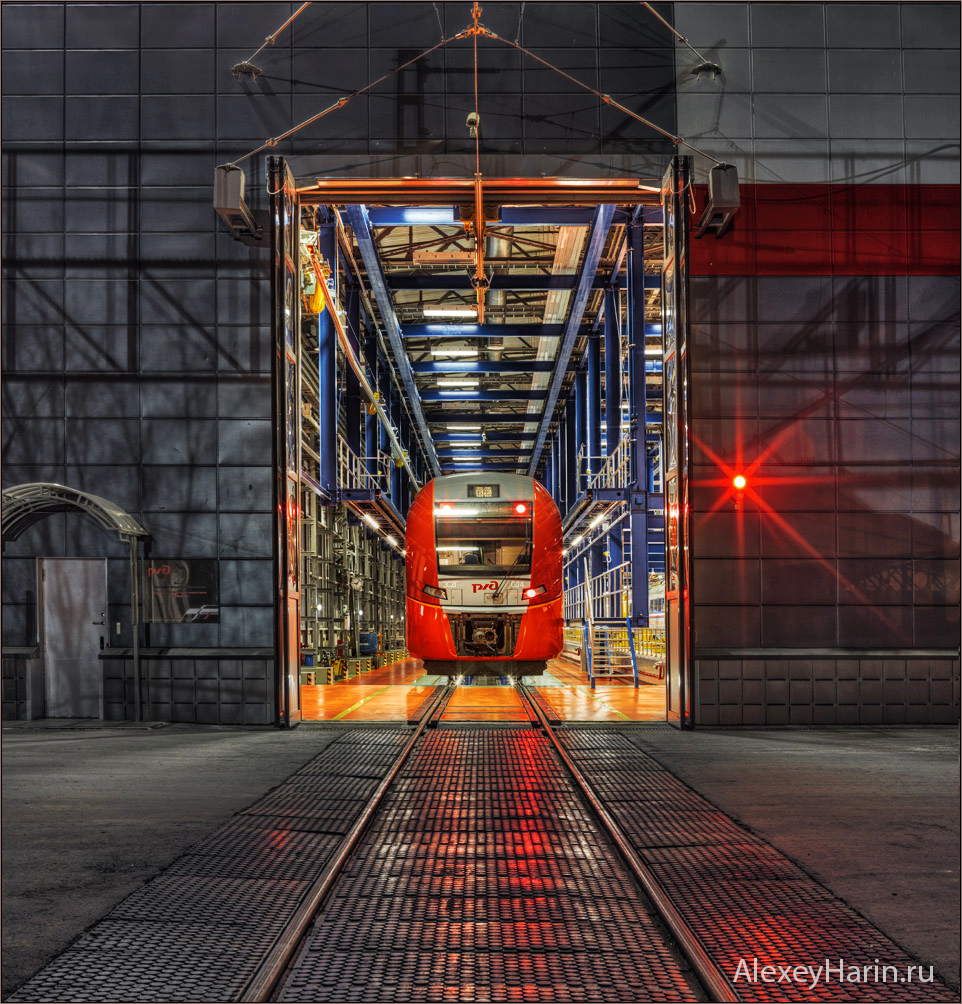 Swallow in the Nest - My, Train, A train, Night, Depot, Railway, The photo