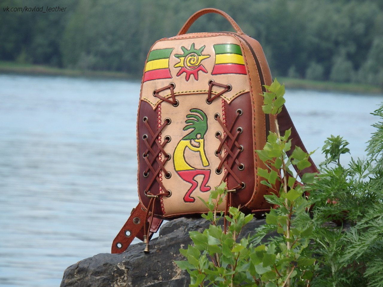 Backpack Kokopelli - My, Needlework with process, Backpack, Kokopelli, Handmade, Embossing on leather, Longpost