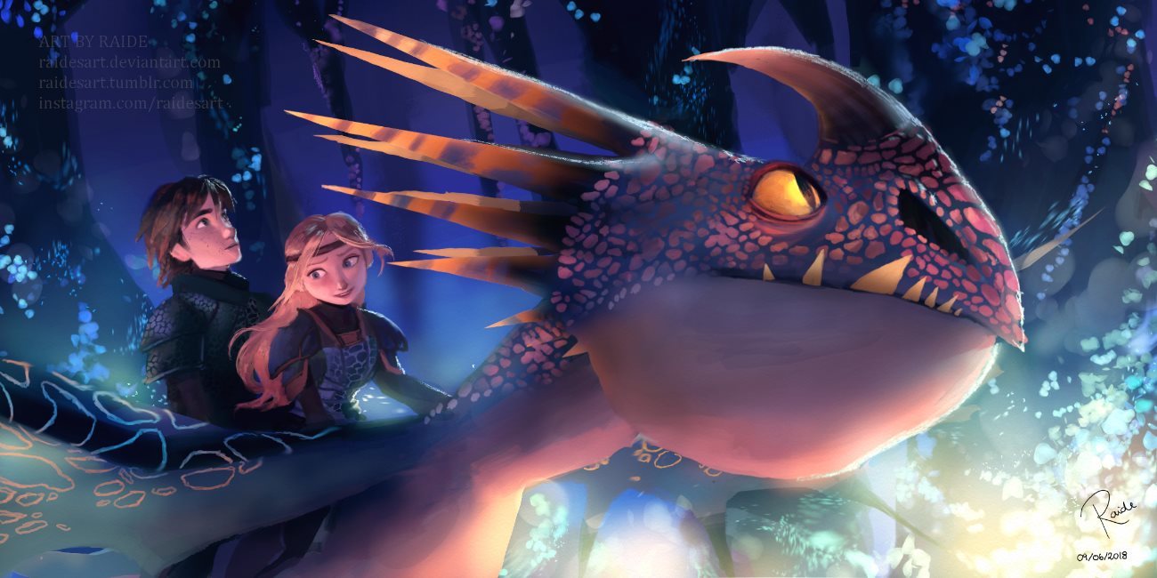 Into The Hidden World - Art, How to train your dragon, Hiccup, Astrid, Gromgild, Spiketail, The Dragon, Raidesart