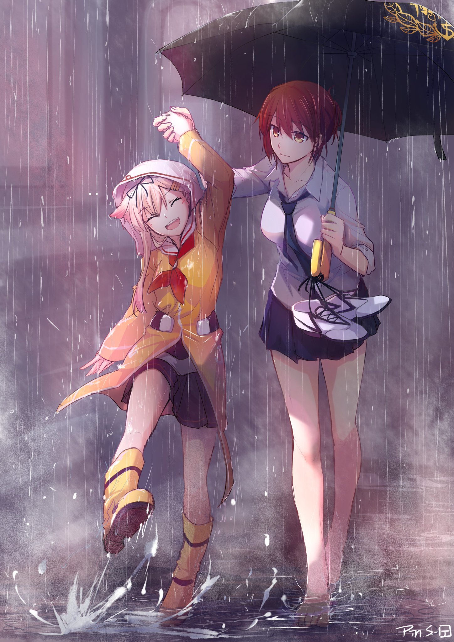 Yuudachi and female admiral - Kantai Collection, Yuudachi, Female Admiral, Аниме, Anime Art, Rainy season