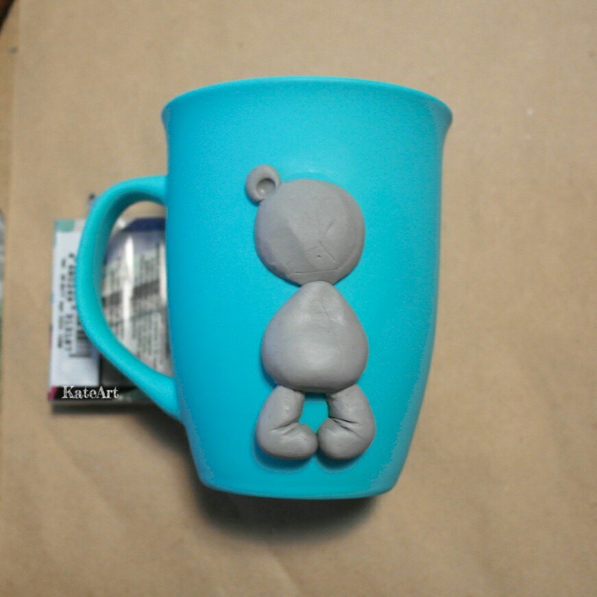 Mug decor - My, Teddy bear, Polymer clay, Needlework with process, Mug with decor, Longpost