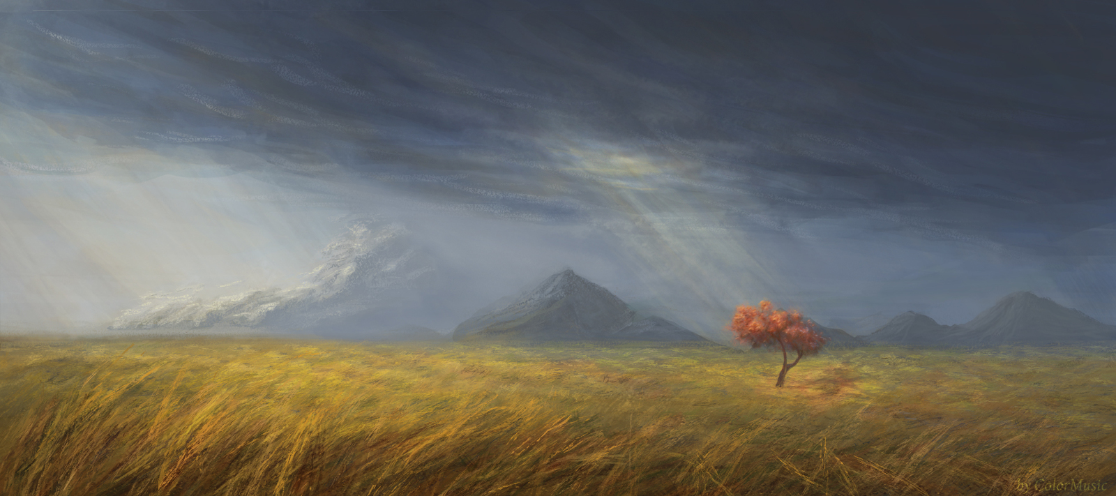 Criticism is welcome :) - My, Art, Digital drawing, Drawing, Photoshop, Rain, The sun, The mountains, Landscape